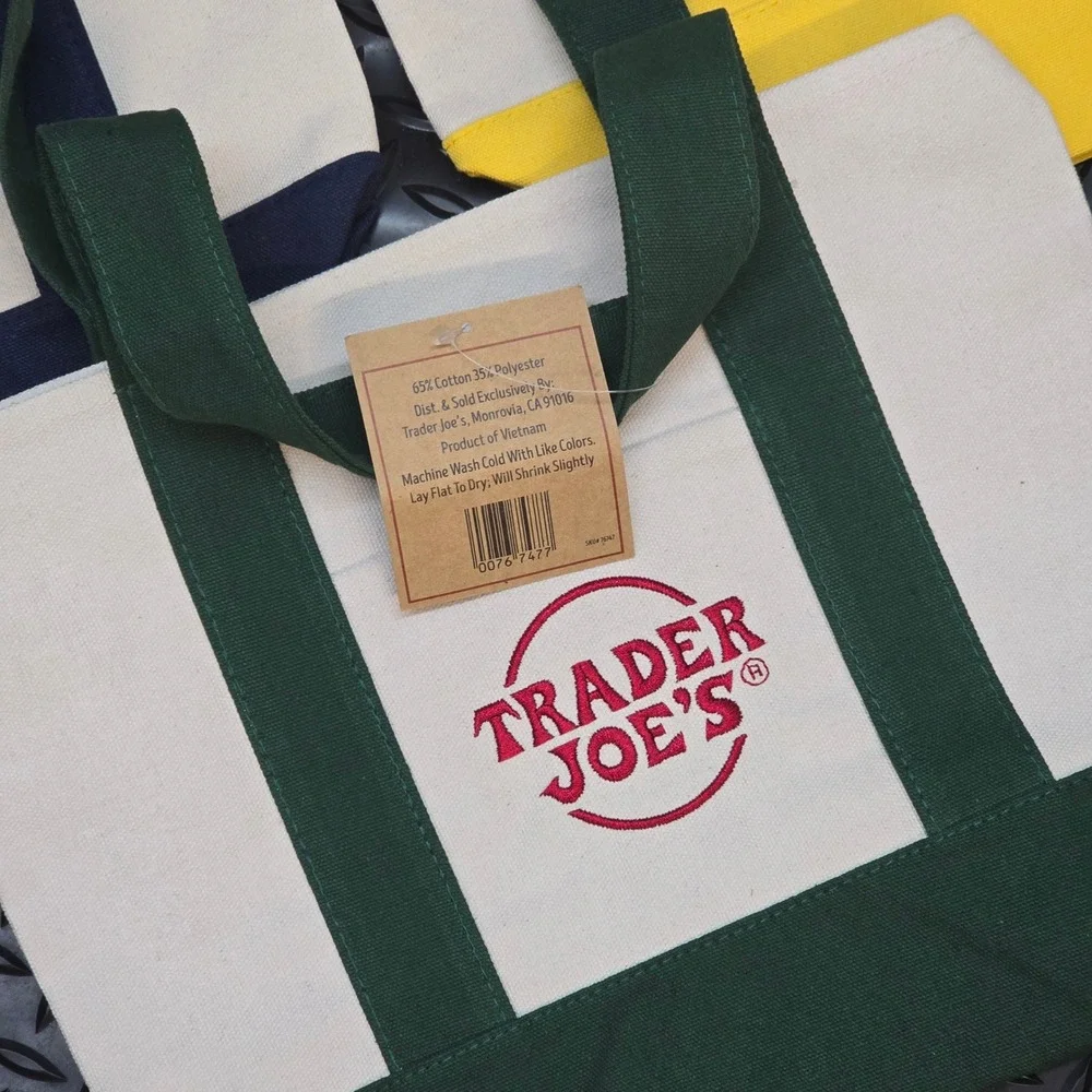Trader Joe's Mini Canvas Tote Bag‎ Set of 3 Navy Green Yellow New NWT